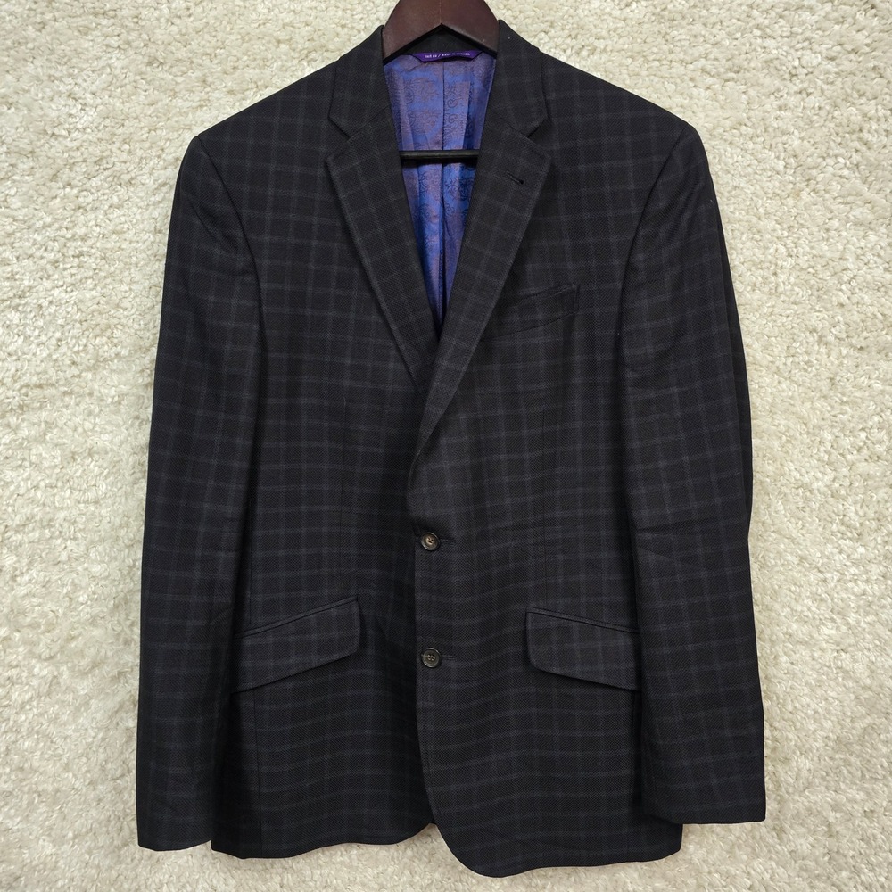 Ted Baker Blazer Mens 40R Navy Grey Plaid Endurance Sport Coat Office READ